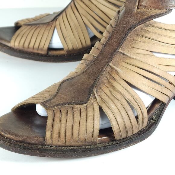 FREEBIRD BY STEVEN Women's Arrow US9 Tan Distressed Leather Strappy Sandals - Picture 13 of 16